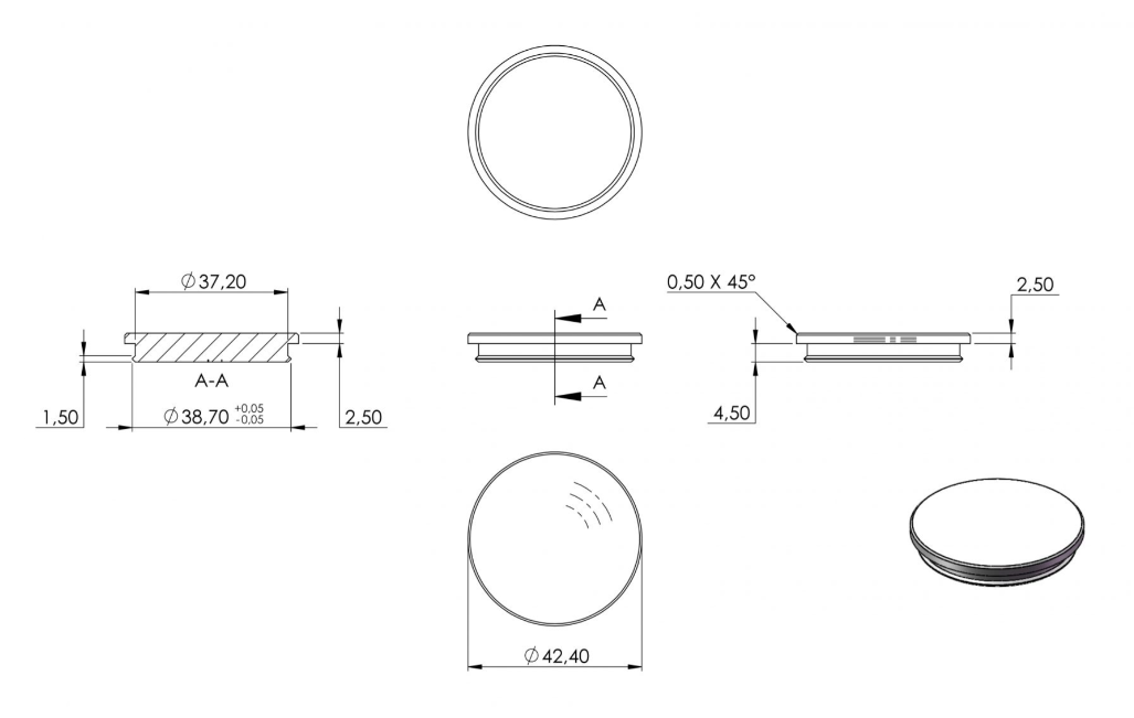 Zeichnung Rohrabschlussstopfen für Rohr Ø 42,4 x 2,0 mm