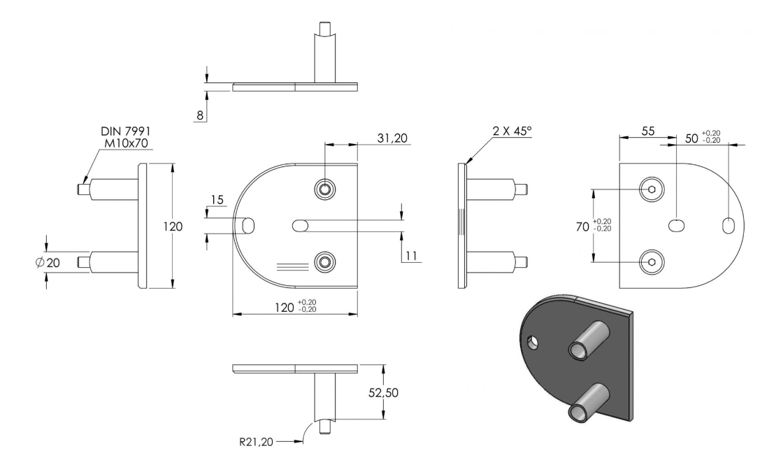 Edelstahl Wandbefestigung für Geländerpfosten 42,4 mm, mit 2 Langlöchern, V2A