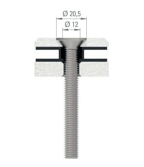 Glaspunkthalter Ø 52 mm mit Schraube, Klemmbereich 6.0 - 21.52 mm, V2A