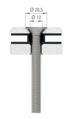 Glaspunkthalter Ø 52 mm mit Schraube, Klemmbereich 6.0 - 21.52 mm, V2A