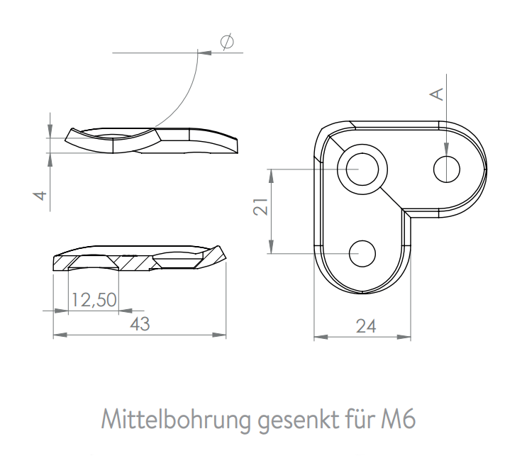 Handlaufanschlussplatte 90°, für Rohr, zum Verschrauben, V2A