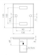Edelstahl Wandbefestigung für Geländerpfosten zum Spannen, Platte 130 x 150 x 8 mm, V2A