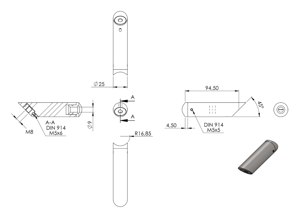 Zeichnung Rohrabstandshalter mit Anschluss für Rohr Ø 33,7 mm