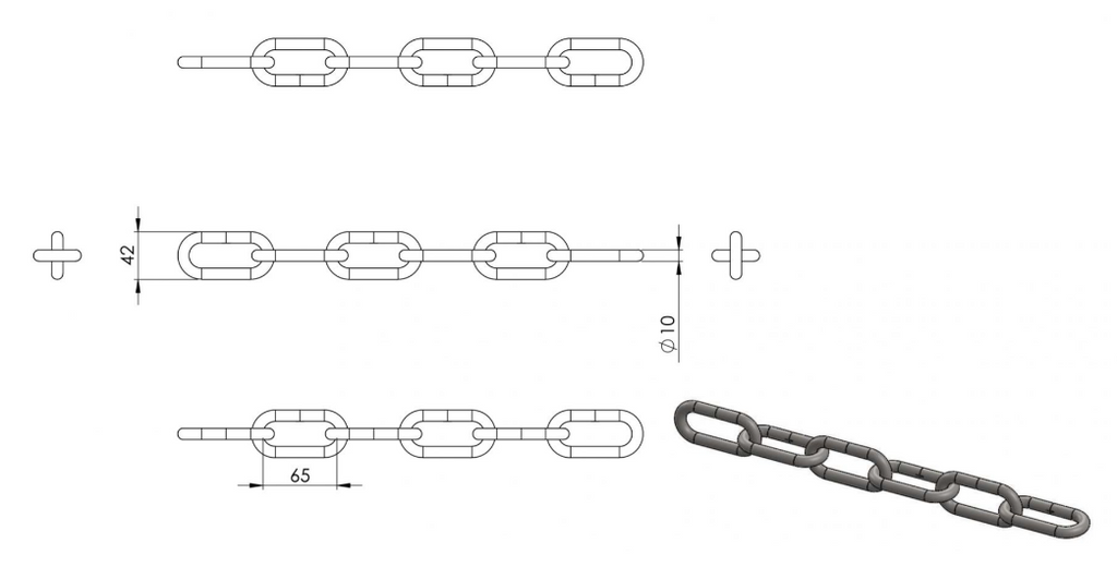 Zeichnung Edelstahlkette langgliedrig Ø 10 mm