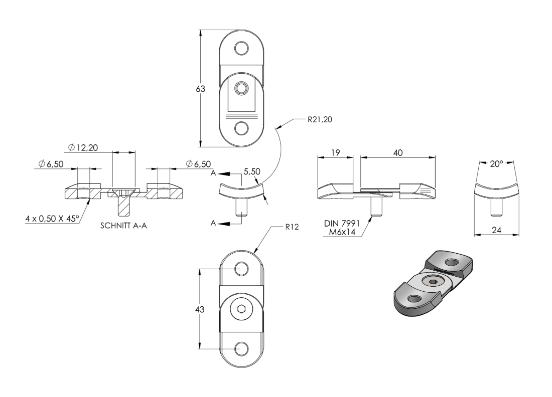 Zeichnung Handlaufanschlussplatte für Handlauf Ø 42,4 mm