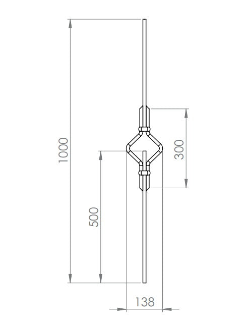 Zierstab mit Goldbund, für Zierelement mit Sackloch, Länge 1000 mm, V2A