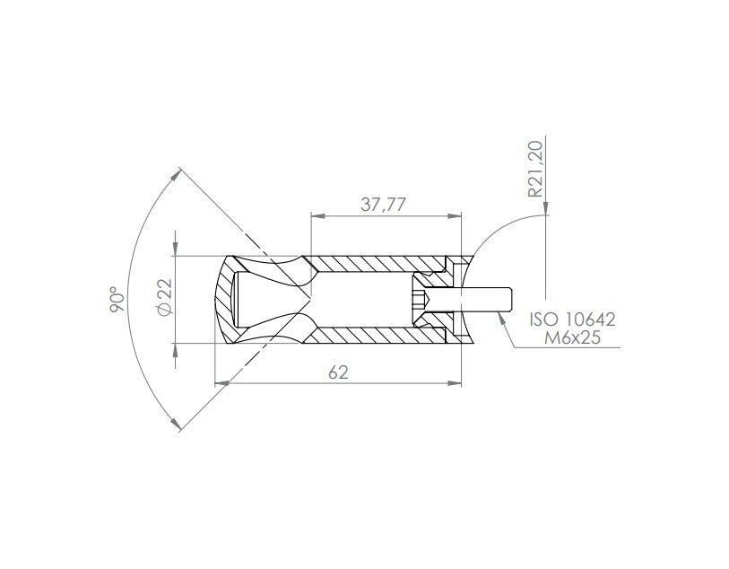 Querstabhalter Ø 22 mm, für 90° Innenecke, mit Durchgangsbohrung, V2A / V4A