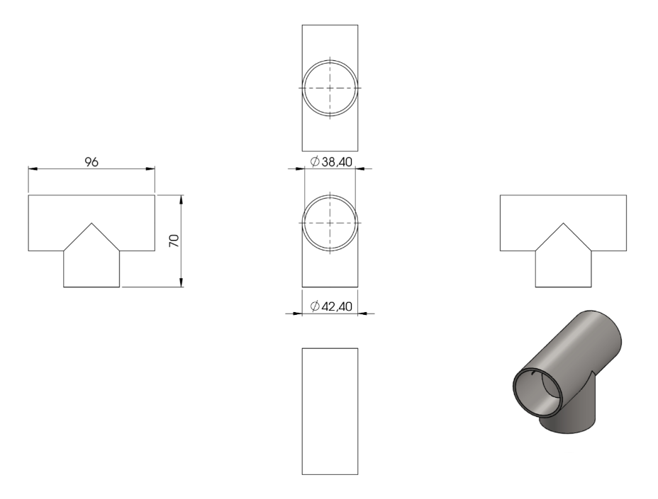 Zeichnung T-Stück Ø 42,4 mm