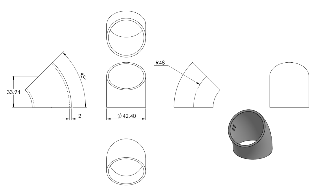 Zeichnung Schweißbogen Ø 42,4 mm