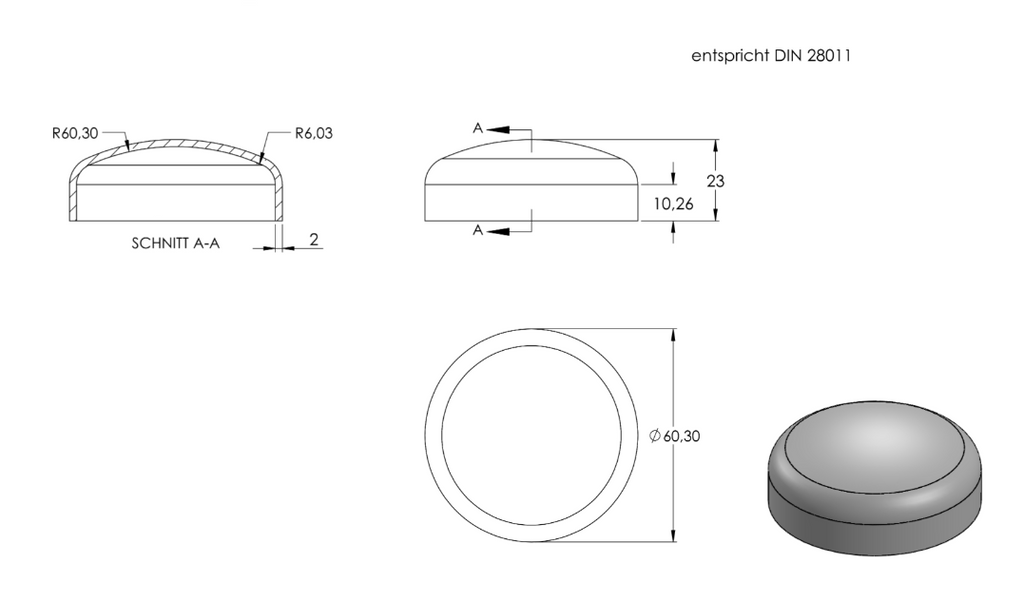 Zeichnung Klöpperboden für Rohr Ø 60,3 mm	