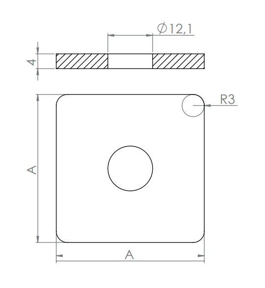 Edelstahl Flachkappe für Quadratrohre, mit Bohrung, Vollmaterial, zum Aufschweißen, V2A / V4A