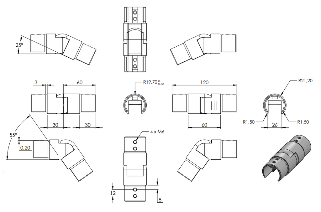 Zeichnung Verbinder für Nutrohr Ø 42,4 mm