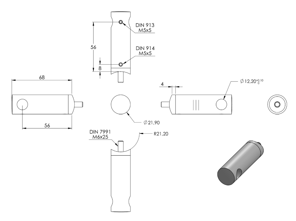 Zeichnung Querstabhalter Anschluss für Rohr Ø 42,4 mm, Durchgangsbohrung 12 mm