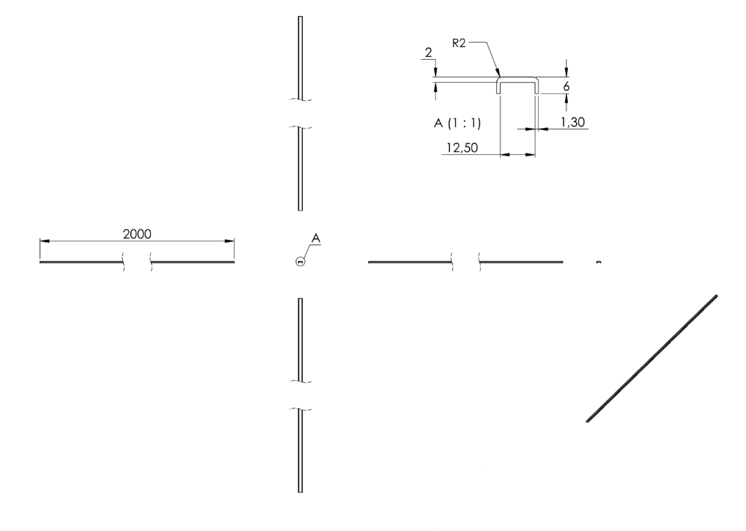 Zeichnung Kantenschutz EXTRA SLIM, Länge 2 m, für Glasstärke 10,00 - 13,52 mm