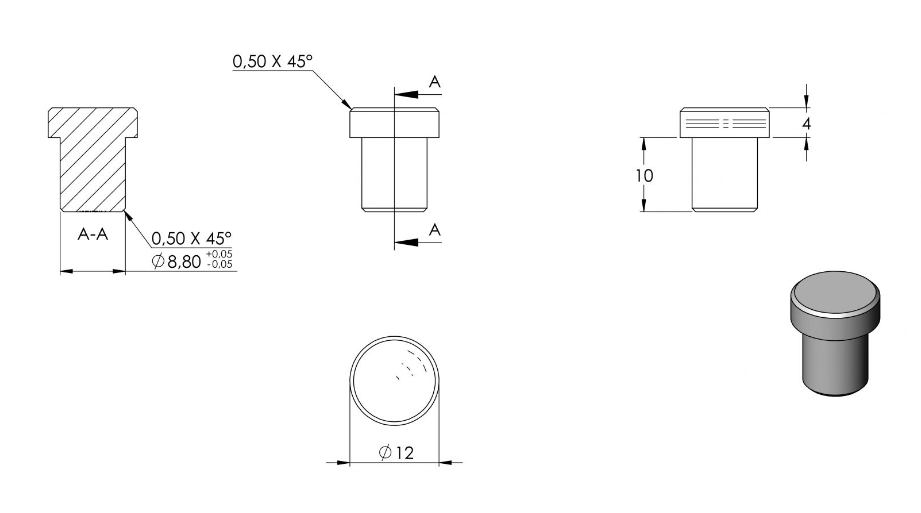 Zeichnung Rohrabschlussstopfen für Rohr Ø 12,0 x 1,5 mm