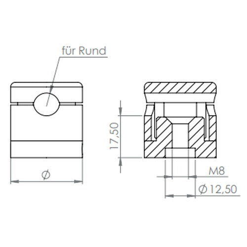 BRENK-fix® Grundhalter für Rundstäbe, mit Innengewinde M8 / Aluminium, V2A, V4A