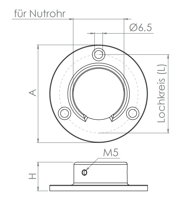 Wandhalter für Rund-Nutrohr, V2A / V4A