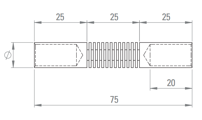 Rundstabverbinder flexibel, zum Biegen 0 - 110°, zum Einkleben der Stäbe, V2A