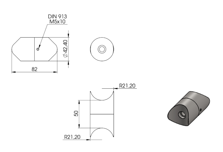 Zeichnung Rohrverbindungsstück für Rohr Ø 42,4 mm und Ø 42,4 mm