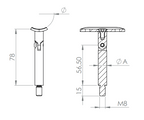 Handlaufstütze zum Schrauben, Gelenkstift mit Außengewinde M8 und Handlaufanschlussplatte, V2A