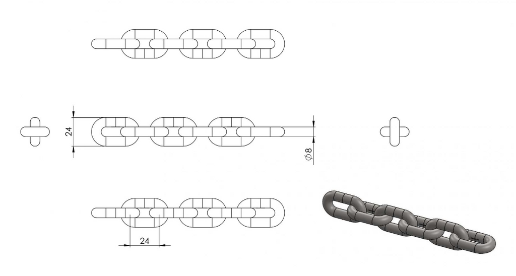 Zeichnung Edelstahlkette kurzgliedrig Ø 8 mm