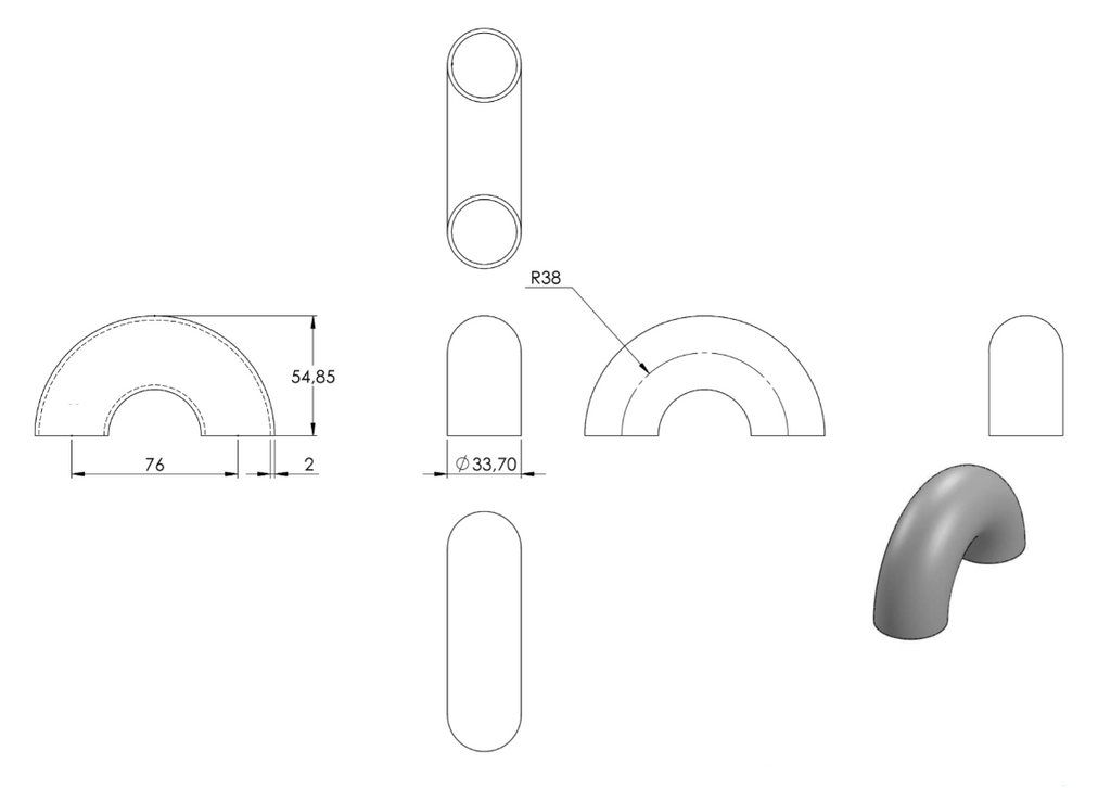 Zeichnung Schweißbogen Ø 33,7 mm