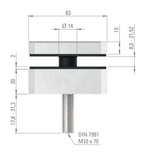 Glaspunkthalter 63 x 63 mm, Klemmbereich 8.0 x 21.52 mm, V2A