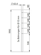 Edelstahlpfosten, mit 5 Bohrungen einseitig, V2A