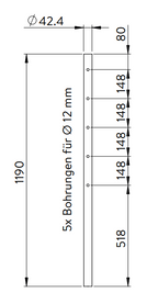 Edelstahlpfosten, mit 5 Bohrungen einseitig, V2A