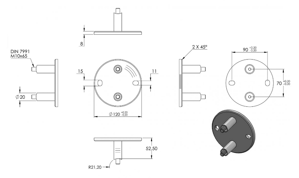 Edelstahl Wandbefestigung für Geländerpfosten 42,4 mm, mit 2 Langlöchern, V2A