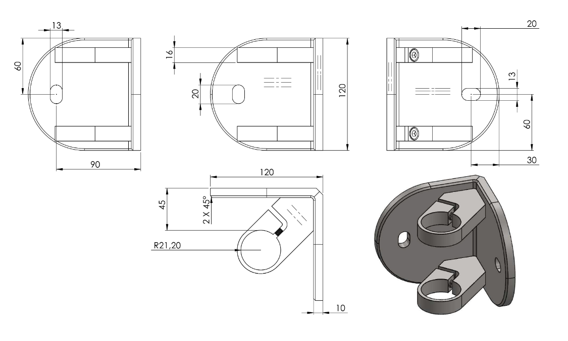 Edelstahl 90° Wandbefestigung für Geländerpfosten zum Spannen, für Innenecke, V2A