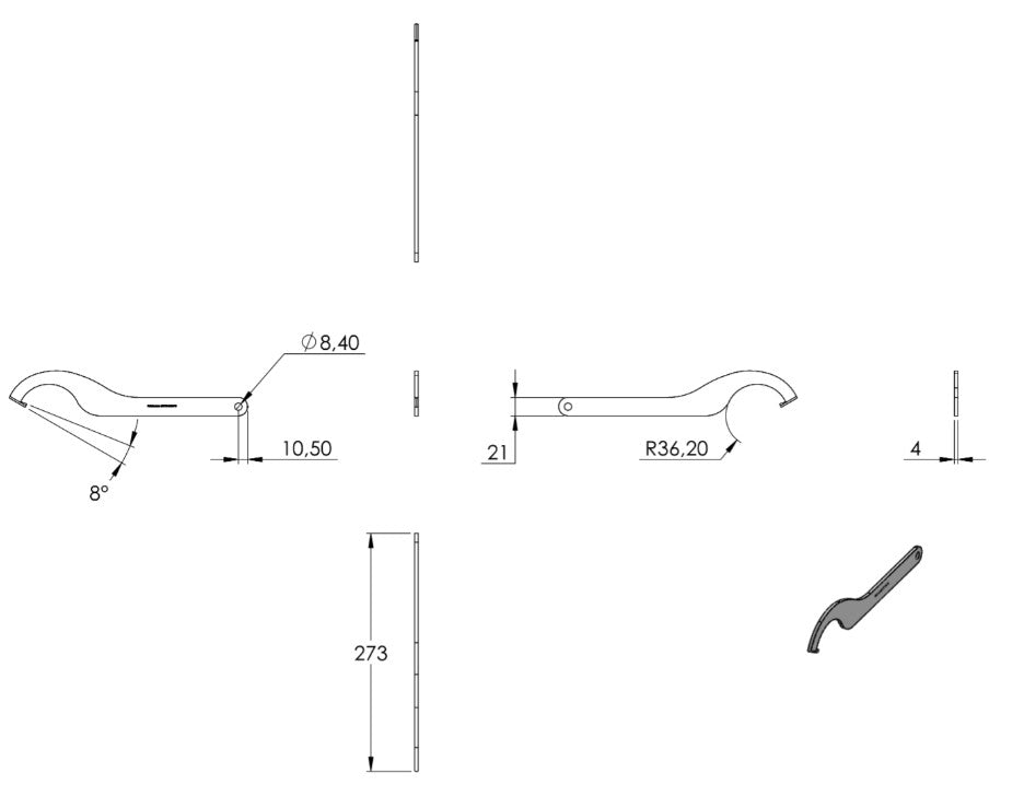 Hakenschlüssel für Glaspunkthalter Ø 72 mm, V2A