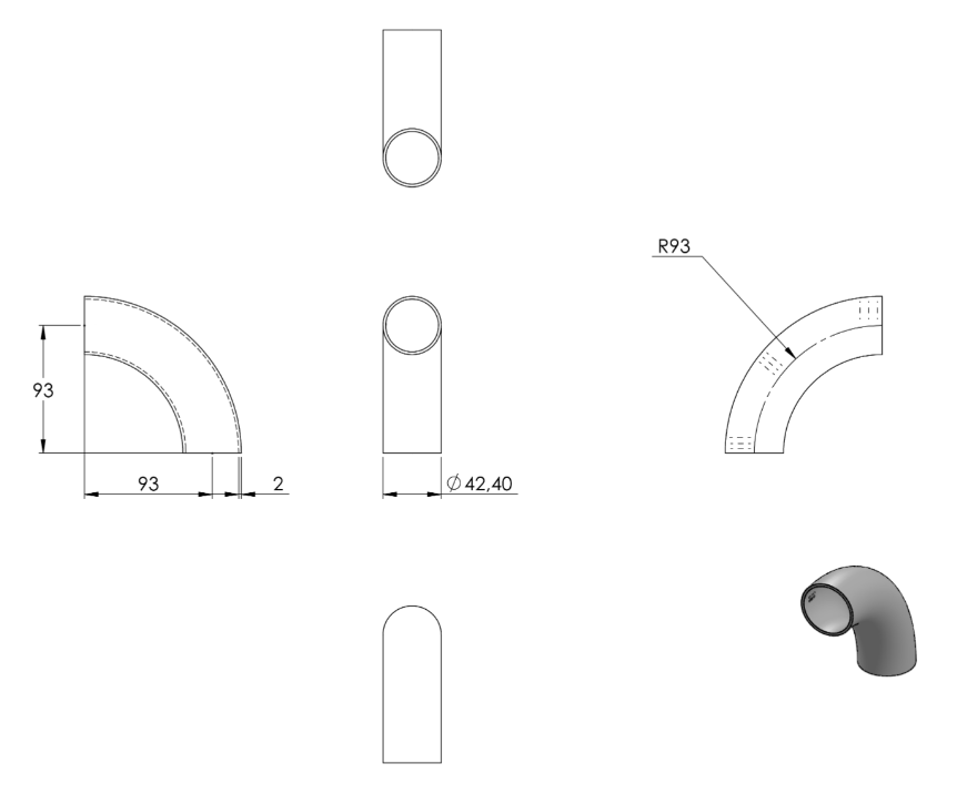 Zeichnung Schweißbogen Ø 42,4 mm