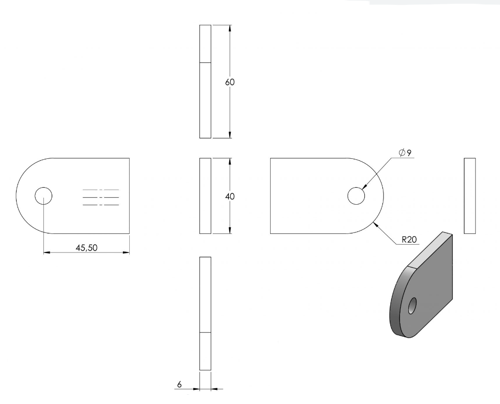 Edelstahl Anschweißlasche 60 x 40 x 6 mm, geschliffen, mit Rundloch, V2A