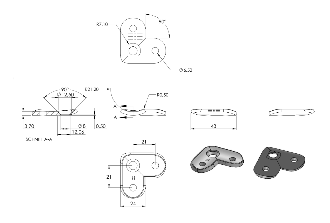 Zeichnung Handlaufanschlussplatte für Handlauf Ø 42,4 mm, zum Verschrauben