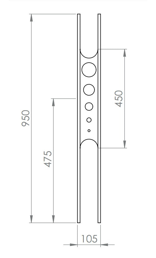 Designstab mit Lochblech, Länge 950 mm, V2A