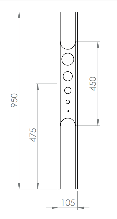 Designstab mit Lochblech, Länge 950 mm, V2A