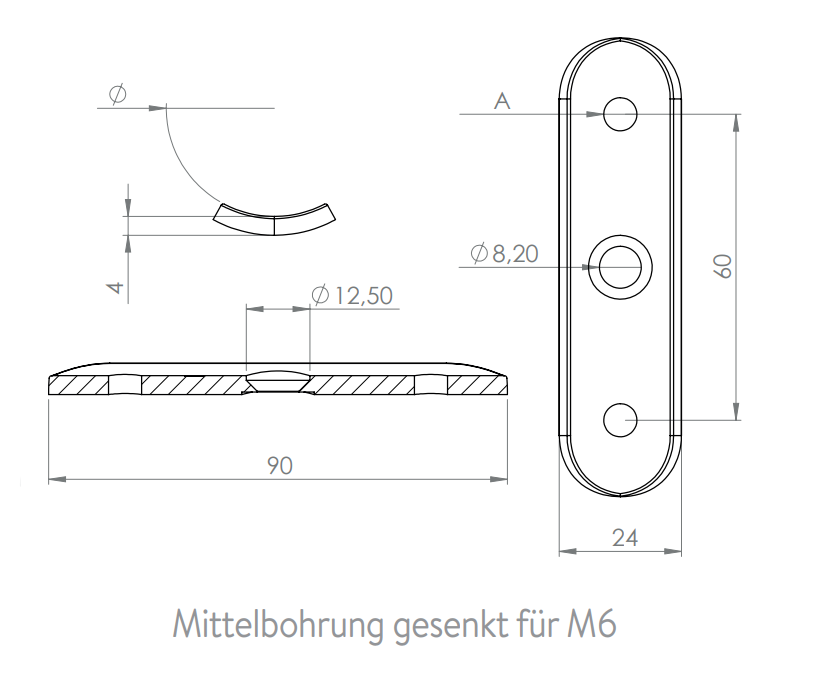 Handlaufanschlussplatte für Rohr Ø 42,4 mm, zum Verschrauben, V2A