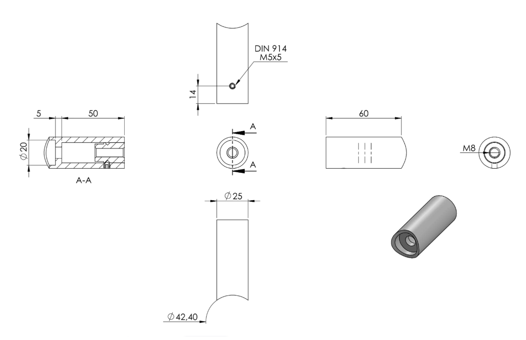 Zeichnung Rohrabstandshalter, Anschluss Ø 42,4 mm