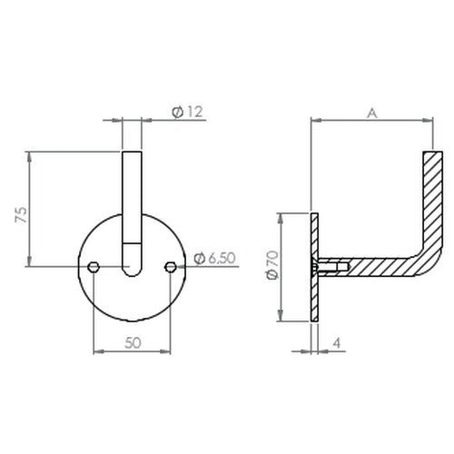 verschraubter Handlaufhalter mit 2 Bohrungen, zum Anschweißen des Handlaufs, V2A / V4A