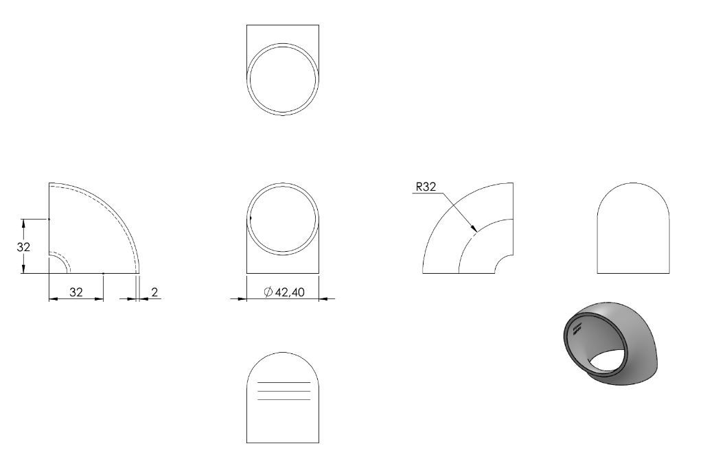 Zeichnung Schweißbogen Ø 42,4 mm