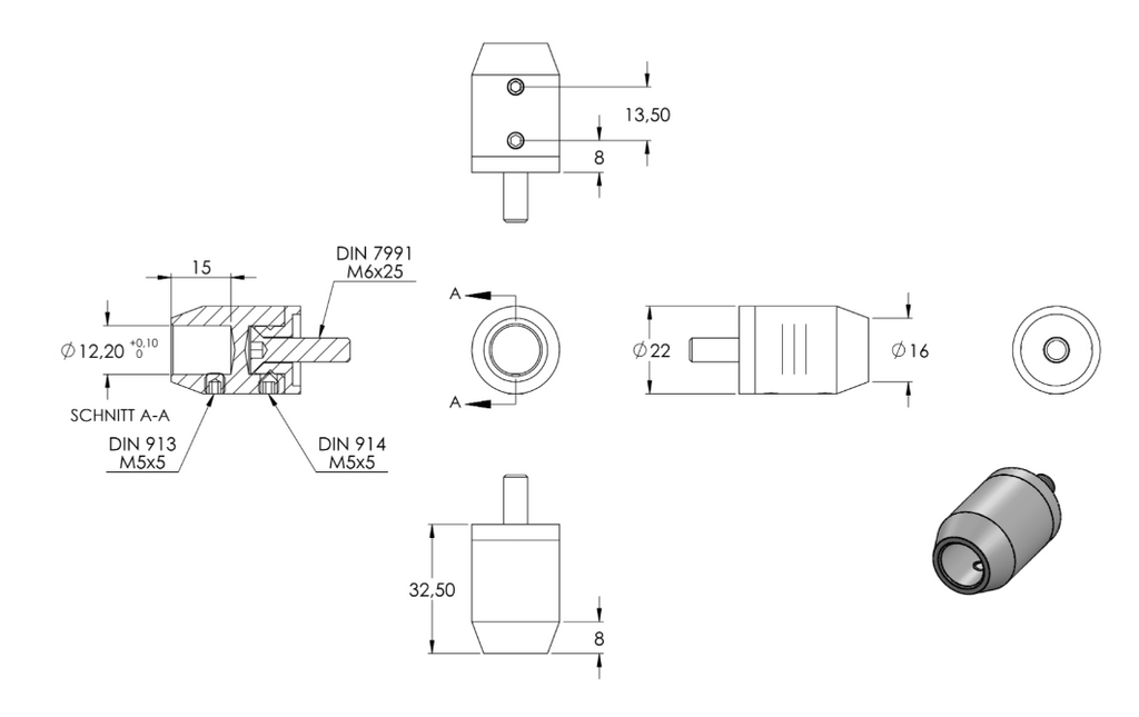 Zeichnung Querstabhalter für Anschluss flach