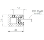 Querstabhalter quadratisch 22 x 22 mm, mit  Durchgangsbohrung 12 x 12 mm, V2A