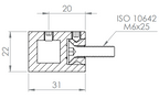 Querstabhalter quadratisch 22 x 22 mm, mit  Durchgangsbohrung 12 x 12 mm, V2A