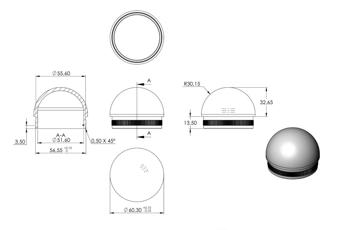Zeichnung Rohrabschlussstopfen für Rohr Ø 60,3 x 2,0 mm