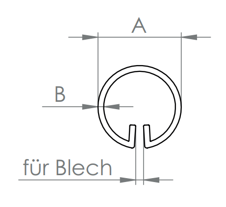 Klemmprofil rund, Länge 3 m, für Blech, V2A