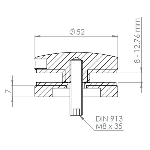 BRENK-fix® Glaspunkthalter Ø 52 mm, Ober- und Unterteil, mit Gewindestift / Alu, V2A