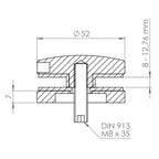 BRENK-fix® Glaspunkthalter Ø 52 mm, Ober- und Unterteil, mit Gewindestift / Alu, V2A