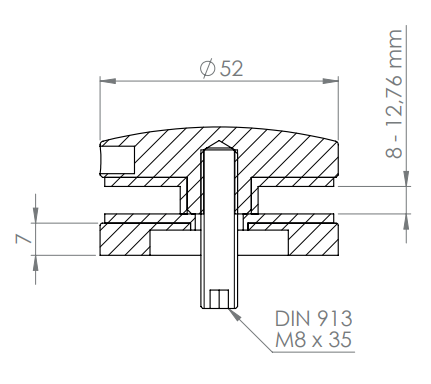 BRENK-fix® Glaspunkthalter Ø 52 mm, Ober- und Unterteil, mit Gewindestift / Alu, V2A
