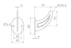 Handlaufträger zum Anschrauben, Stärke 4 mm, mit ovaler Ronde mit 2 Bohrungen, V2A